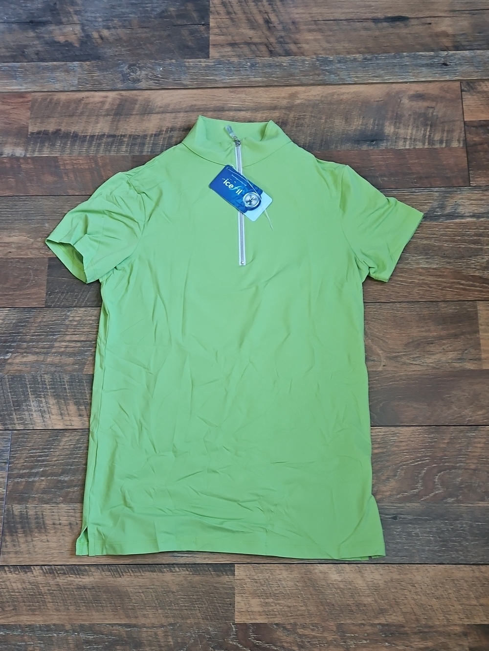 The Tailored Sportsman Lime Green Short-Sleeve Zip Mock Collar Top